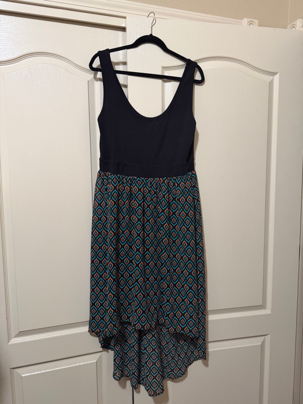 Torrid Black Tank Top Dress with Teal Geometric Skirt